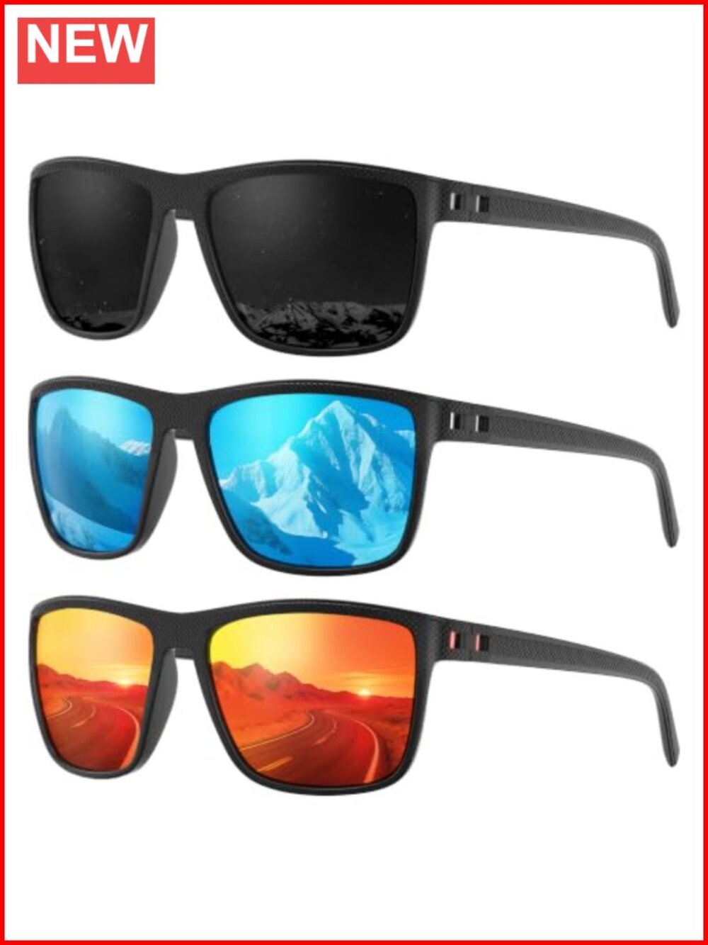 3 Pack Polarized Sports Sunglasses Lightweight UV Protection Driving Fishing